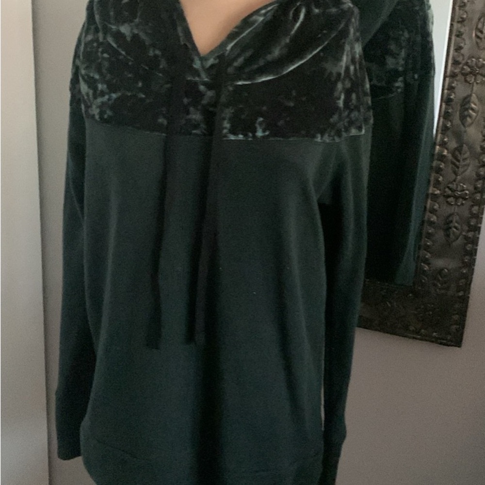 Women's luxury hoodie forest green with crushed velvet hood size small